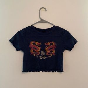 Women's Black Dragon Lettuce-edge Cropped Tee
